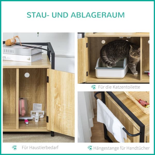 Katteskab Til Kattetoilet, Kattebakke, Sidebord, Kattehus, Kattekommode, Skab, Spånplade, Naturtræ, 82,3 X 51 X 54 Cm