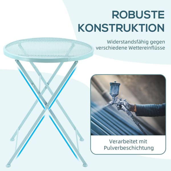 Hage Sittegruppe For 2 Personer Bistro Sett 1 Bord + 2 Sammenleggbare Stoler Til Terrasse Balkong Metall Blå