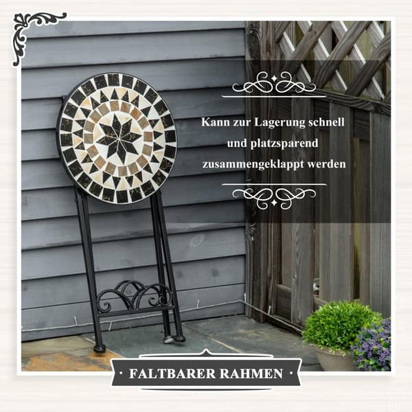 Plantestativ Ø36X67Cm, Sammenleggbar, Rund, Steinmosaikk, For Balkong/Hage, Innendørs/Utendørs, Flerfarget