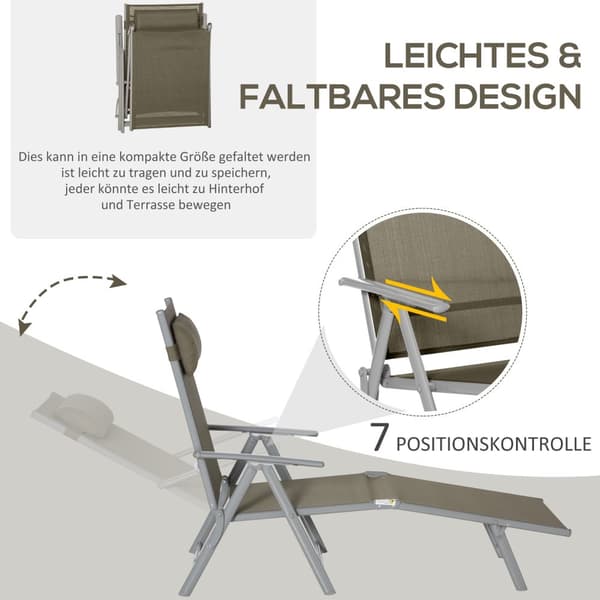 Solstol Solstol Trädgård Solstol 7 Positioner Justerbar Strand Solstol Med Kudde Hopfällbar Mesh Metall 137 X 63,5 X 100,5 Cm