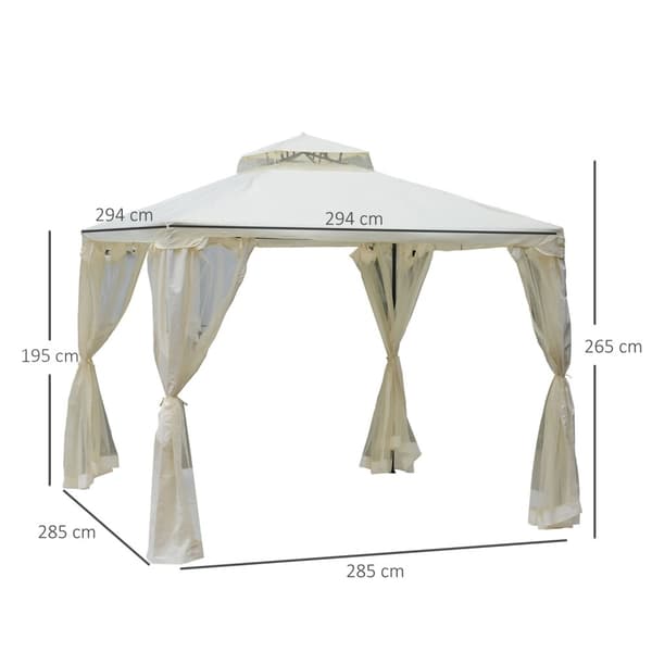 Garden Gazebo 3X3X2.6M Pavilion Garden Teltta 4 Sivuseinällä, Säänkestävä, Metalli + Polyesteri, Kermanvalkoinen