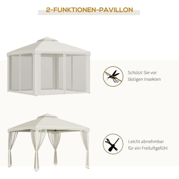 Garden Gazebo 3X3X2.6M Pavilion Garden Teltta 4 Sivuseinällä, Säänkestävä, Metalli + Polyesteri, Kermanvalkoinen