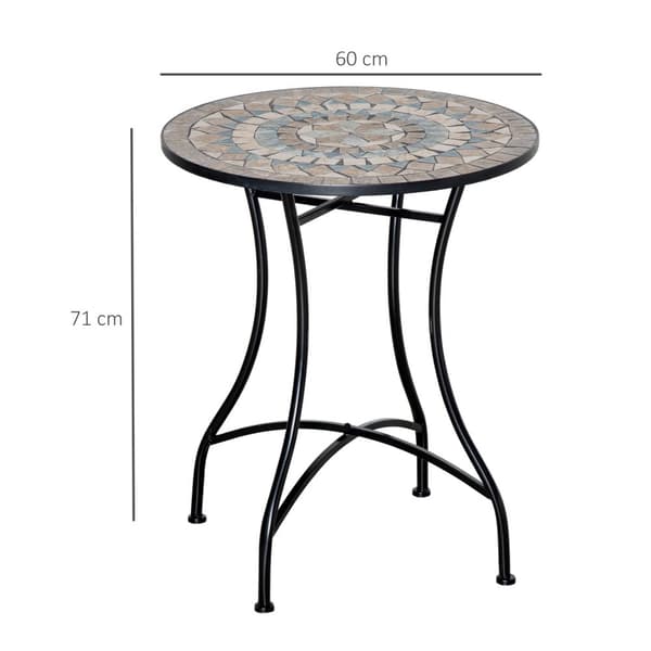 Aurinkoinen Puutarhapöytä Mosaiikkipöytä Pyöreä Bistropöytä Mosaiikkilautanen Keraaminen Metalli Vihreä + Beige + Valkoinen Ø60Cm