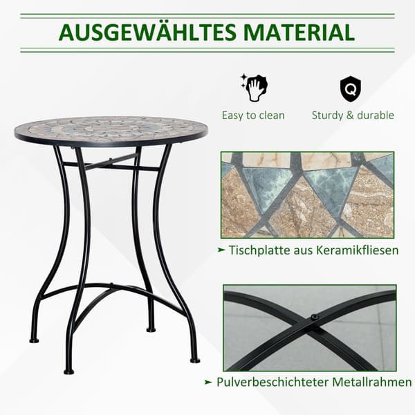 Aurinkoinen Puutarhapöytä Mosaiikkipöytä Pyöreä Bistropöytä Mosaiikkilautanen Keraaminen Metalli Vihreä + Beige + Valkoinen Ø60Cm