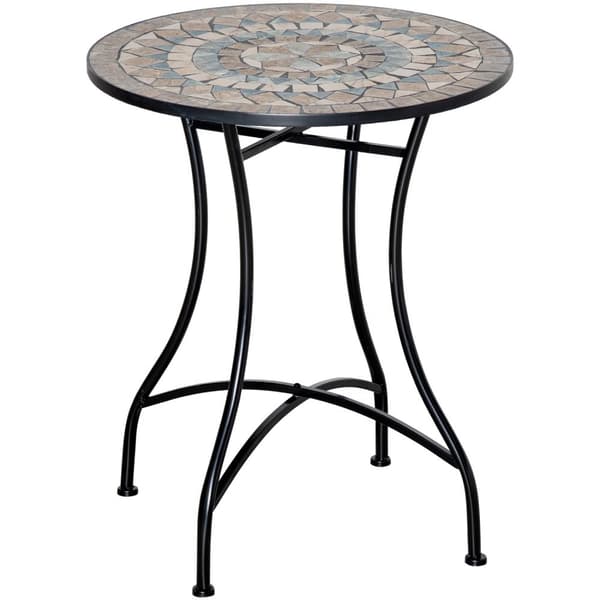 Aurinkoinen Puutarhapöytä Mosaiikkipöytä Pyöreä Bistropöytä Mosaiikkilautanen Keraaminen Metalli Vihreä + Beige + Valkoinen Ø60Cm