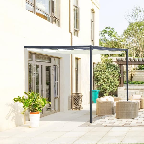 Pergola Lysthus 3 X 3 M Hagepaviljong Bbq Paviljong Med Tekstiltak Uteplass Baldakin Værbestandig Veggmontering Metall Polyester Kremhvit