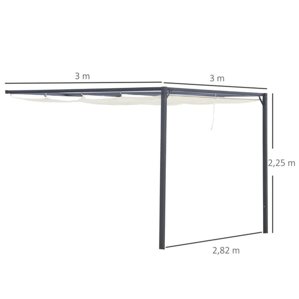 Pergola Lysthus 3 X 3 M Hagepaviljong Bbq Paviljong Med Tekstiltak Uteplass Baldakin Værbestandig Veggmontering Metall Polyester Kremhvit