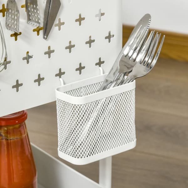 Vogn Med Skuffer 3-Lags Kjøkkenhylle På Hjul For Kjøkkenkontor, Stål, Hvit, 51,5X32X75,6Cm