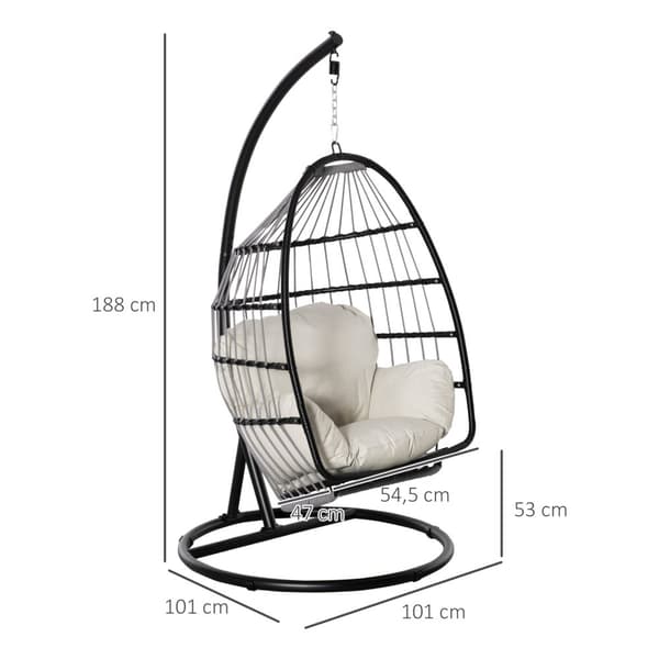 Riipputuolin Ripustuskori Kehyksellä Riippuva Keinu Riipputuoli Tyynykorilla Kokoontaitettava Metalli Musta + Kermanvalkoinen 101 X 101 X 188 Cm