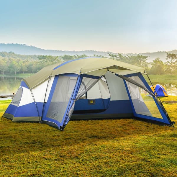 Campingtelt Til 6-8 Personer Familietelt Med Vestibule, 2 Vinduer, Kuppeltelt, Pu3000Mm, Blå, 518X487X237Cm