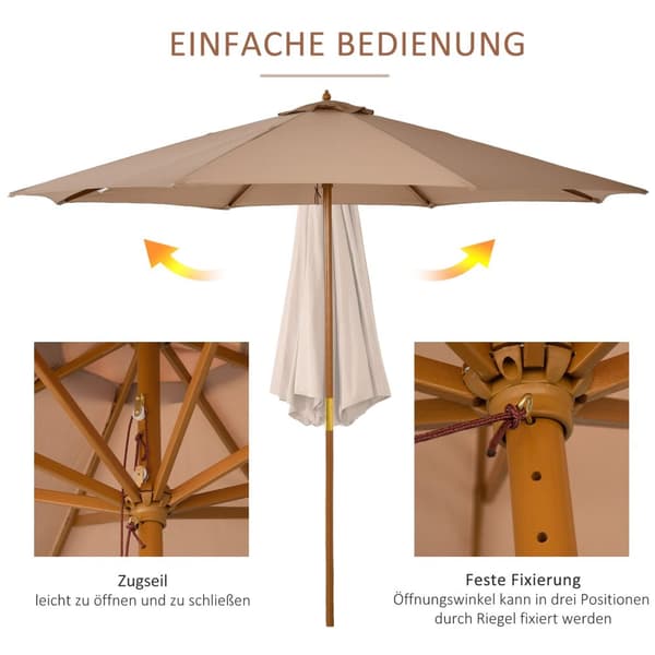 Parasoll Tre 300 Cm Treparaply Hageparaply Balkong Paraply Bambus Khaki