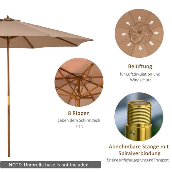Parasoll Tre 300 Cm Treparaply Hageparaply Balkong Paraply Bambus Khaki