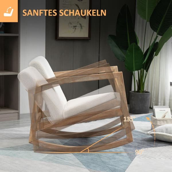 Gyngestol Relax-Stol Med Treramme Polstret Salonggummi Trekremhvit