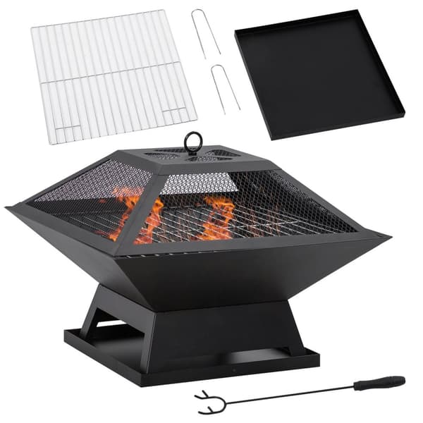 Brandskål Med Grillrist Og Gnistbeskytter Haveildkurv, Poker, Stål, Sort, 45X45X34Cm