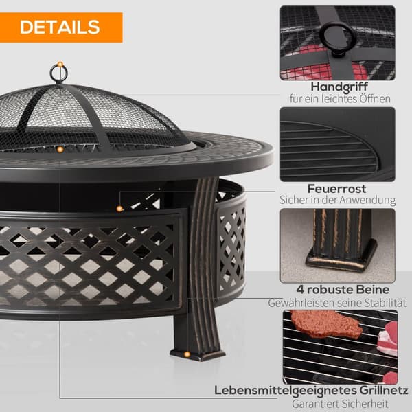 Fire Bowl Poker Spark Guard Fire Basket Fire Pöytä Pyöreä Fire Pit Garden Camping Bbq Teräs Musta 81X81X50Cm
