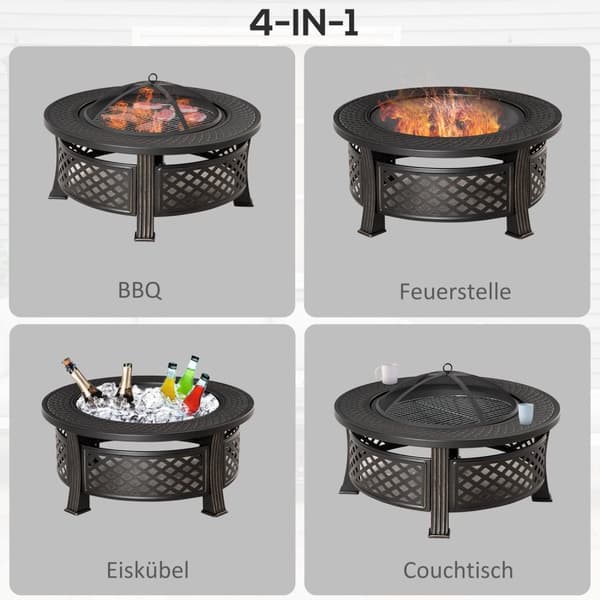 Fire Bowl Poker Spark Guard Fire Basket Fire Pöytä Pyöreä Fire Pit Garden Camping Bbq Teräs Musta 81X81X50Cm