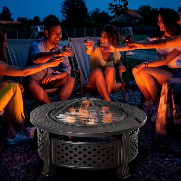 Fire Bowl Poker Spark Guard Fire Basket Fire Pöytä Pyöreä Fire Pit Garden Camping Bbq Teräs Musta 81X81X50Cm