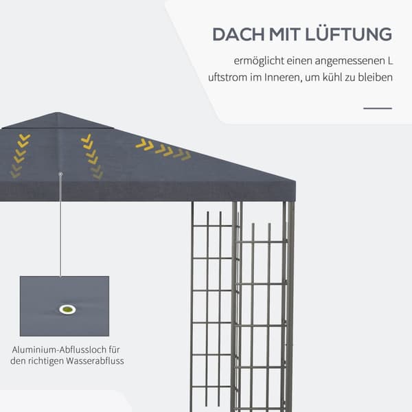 Hagepaviljong 3X3M Stabil Paviljong Hagetelt, Telt, Partytelt, Stål, Polyester, Grå
