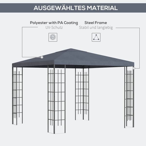 Hagepaviljong 3X3M Stabil Paviljong Hagetelt, Telt, Partytelt, Stål, Polyester, Grå