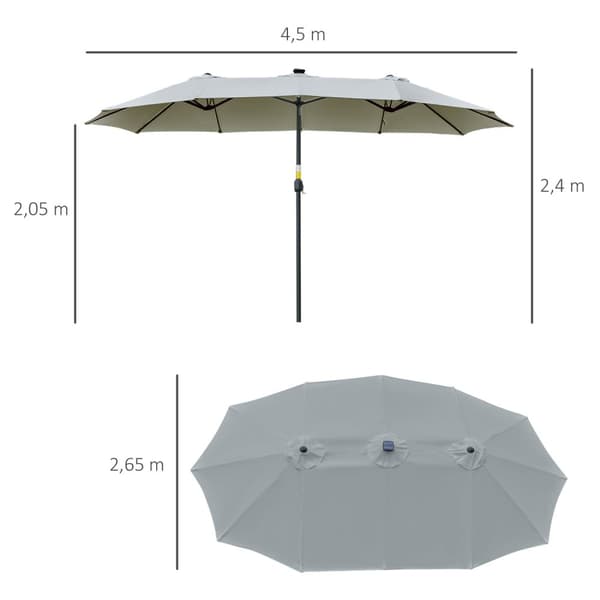 Aurinkovarjo Led-Aurinkoenergialla 4,5 M Double Aurinkovarjo Puutarha Sateenvarjo Market Sateenvarjo Patio Sateenvarjo Ovaali Vaaleanharmaa + Musta