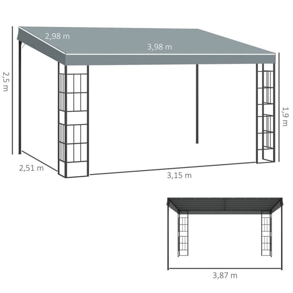 Pergola 4 X 3 M Hage Gazebo Lysthus Baldakin Telt Metall Polyester Grå