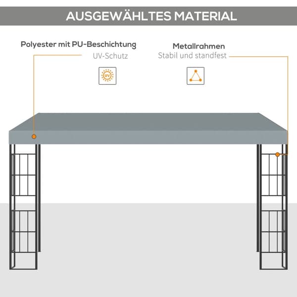 Pergola 4 X 3 M Hage Gazebo Lysthus Baldakin Telt Metall Polyester Grå