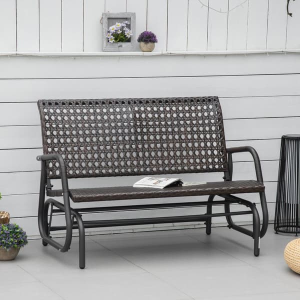Polyrattan Huskebenk 2-Seters Utendørs Terrasse Hage Loveseat Hage Huske Med Ryggstøtte Benk Park Benk Brun 70 X 120 X 84 Cm