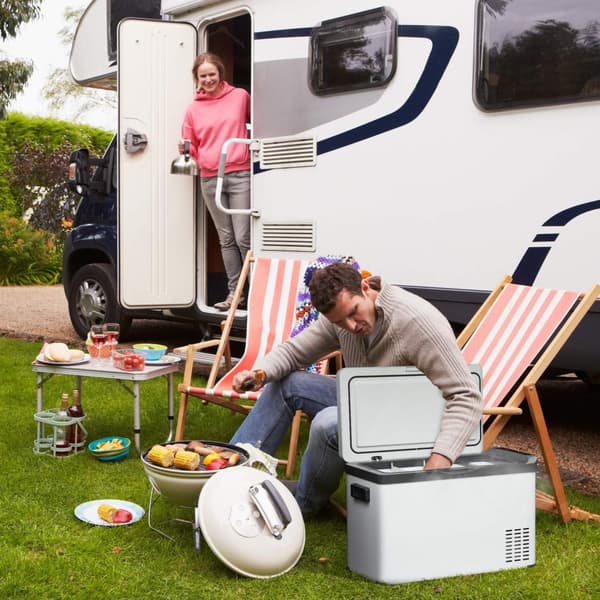 Car Cooler Box 30L Med Lcd-Skjerm Kompressor Bilkjøleskap Elektrisk Båtcamper Travel 12/24V Dc Og 110-240V Ac Hvit