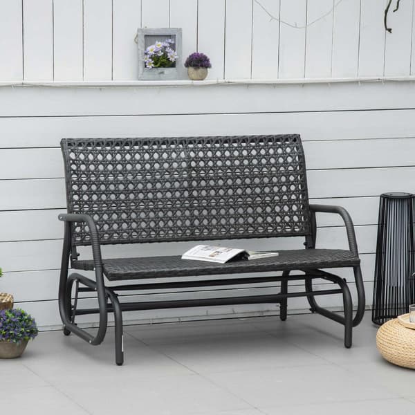 Polyrattan Huskebenk 2-Seters Utendørs Terrasse Hage Loveseat Hage Huske Med Ryggstøtte Benk Park Benk Grå 70 X 120 X 84 Cm