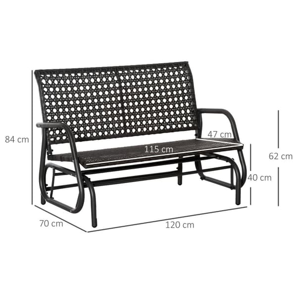 Polyrattan Huskebenk 2-Seters Utendørs Terrasse Hage Loveseat Hage Huske Med Ryggstøtte Benk Park Benk Grå 70 X 120 X 84 Cm