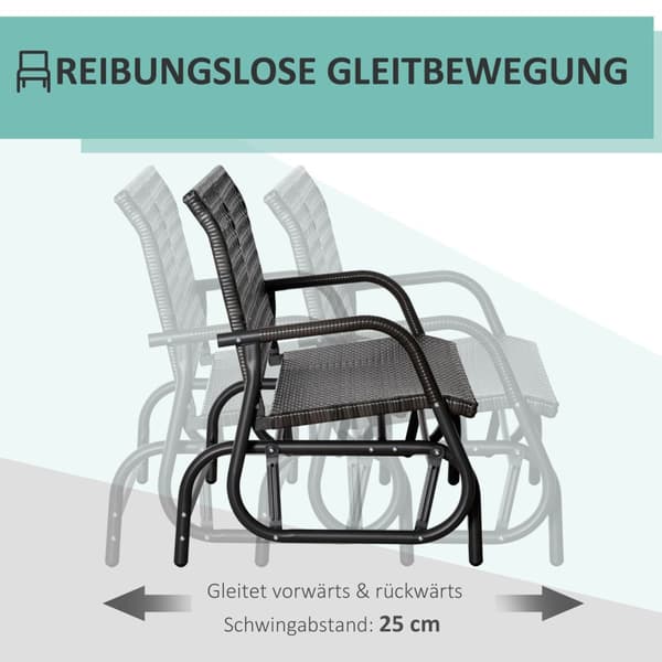 Polyrattan Huskebenk 2-Seters Utendørs Terrasse Hage Loveseat Hage Huske Med Ryggstøtte Benk Park Benk Grå 70 X 120 X 84 Cm