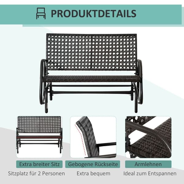 Polyrattan Huskebenk 2-Seters Utendørs Terrasse Hage Loveseat Hage Huske Med Ryggstøtte Benk Park Benk Grå 70 X 120 X 84 Cm
