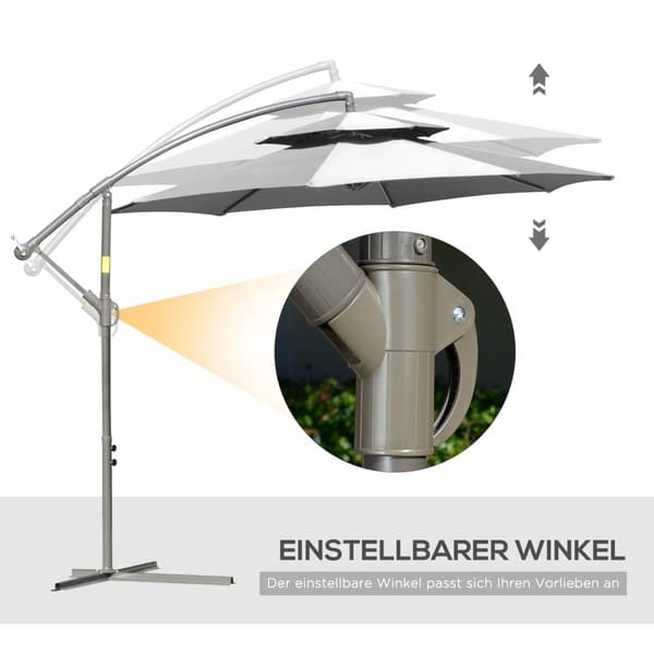Parasoll Cantilever Paraply Ø2,67 X 2,45 M Krank Paraply Med Dobbelt Tak Kryssfot Stål Utendørs Solskjerming Polyester Stål Lys Grå