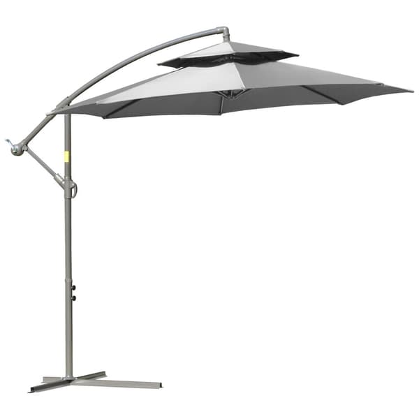 Parasoll Cantilever Paraply Ø2,67 X 2,45 M Krank Paraply Med Dobbelt Tak Kryssfot Stål Utendørs Solskjerming Polyester Stål Lys Grå