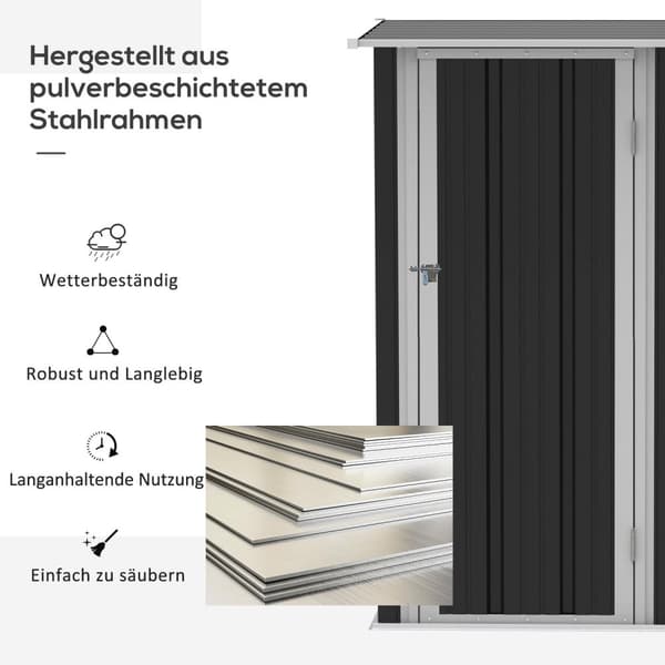 Redskabsskur Haveskur Redskabsskur Med Dør Udendørs Stål Mørkegrå 142 X 84 X 189 Cm