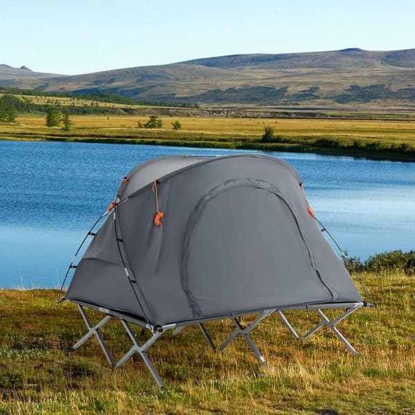 Campingseng Kuppeltelt 2 Person Luftmadrass Grå 200X146X159Cm