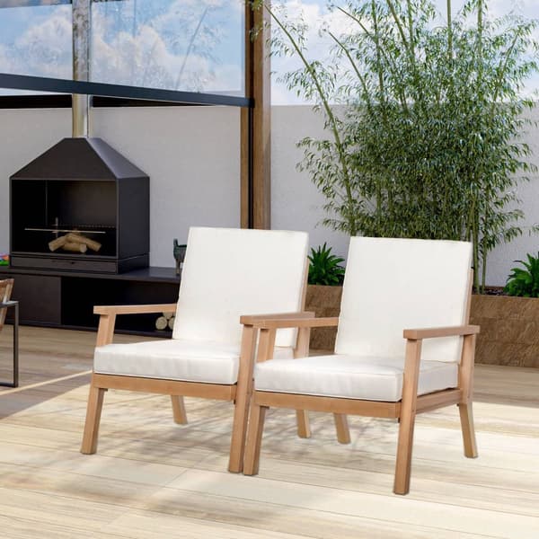 Hagestoler Sett Med 2 Komfortable Hagestoler Med Puter, Laget Av Poppeltre, For Balkong Og Hage, 66 X 77,5 X 74,5 Cm