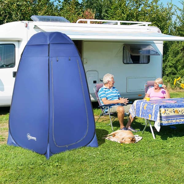 Pop Up Toilettelt Mobilt Campingbrusetelt Pusletelt Med Inderlomme Brusekabine Vandtæt Polyester Mørkeblå 120 X 120 X 190 Cm