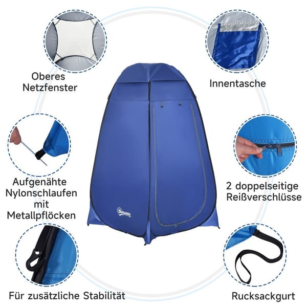 Pop Up Toilettelt Mobilt Campingbrusetelt Pusletelt Med Inderlomme Brusekabine Vandtæt Polyester Mørkeblå 120 X 120 X 190 Cm