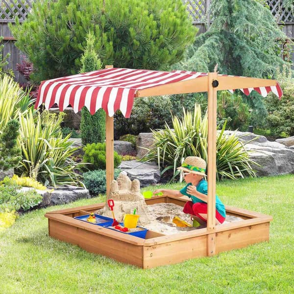 Sandkasse, Trebunnløst Design Gjørmeområde For Barn 3-7 År Sandkasse Med Dekktak For Hageterrassestrand
