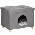 Miniatyrbillede 1 af 10: 2-I-1 Cat Cave Fodskammel Med Pude Træben Kattehus Kattekurv Blødt Polstret Osmannisk Elegant Design Aftagelig Mdf Plys Grå