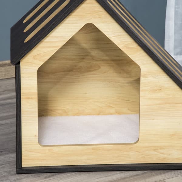 Hundehus I Træ Hyggelig Indendørs Kattehule & Hundesaleplads Med Pude, Til Små Hunde Op Til 8 Kg, 60X40X59,2 Cm