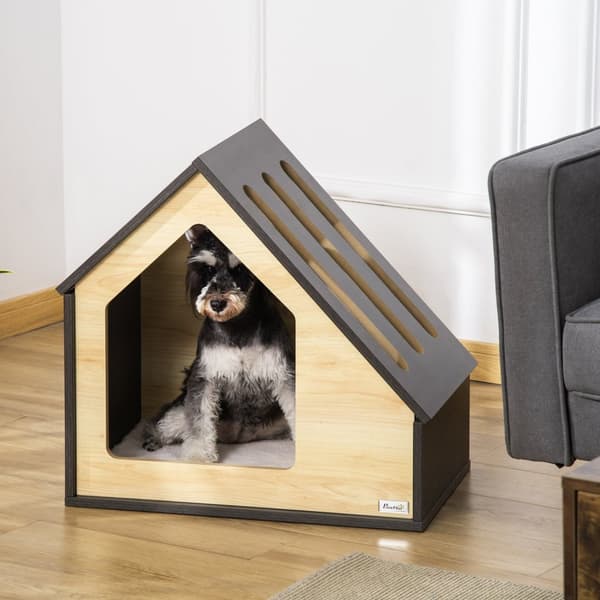 Hundehus I Træ Hyggelig Indendørs Kattehule & Hundesaleplads Med Pude, Til Små Hunde Op Til 8 Kg, 60X40X59,2 Cm