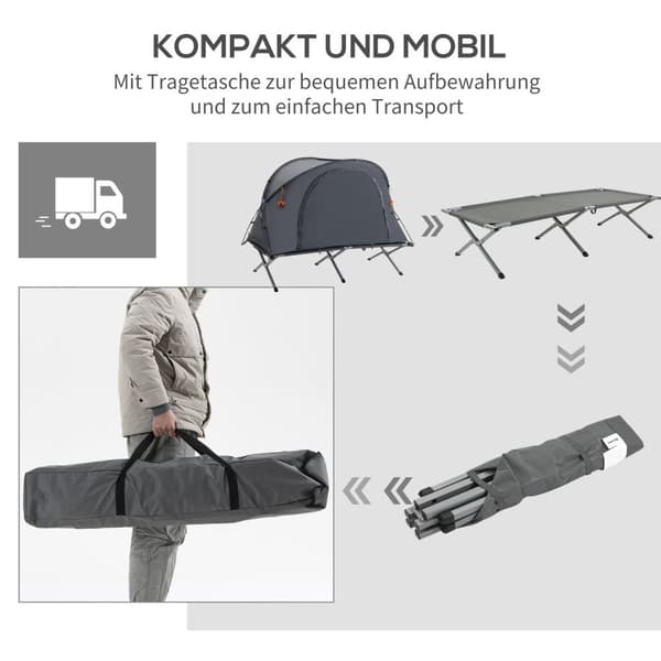 Campingsäng Med Tält Upphöjd Tältsäng För 1 Person Kupoltält Med Luftmadrass Inkl Bärväska Grå 200 X 86 X 147 Cm