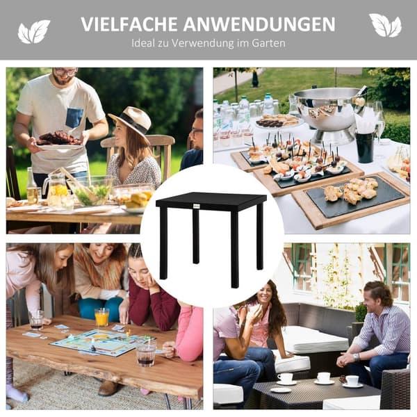 Havebord 4 Personer Kompakt Spisebord Letplejet Aluminiumsbord Havemøbler Plast Sort 80X80X74Cm