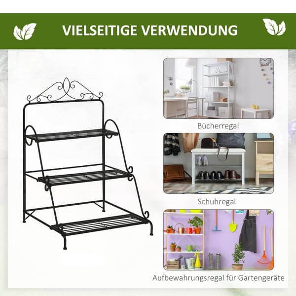 Metal Flower Stairs 3 Tier Plant Stand Säädettävällä Ripustuskorkeudella Sisällä Outdoor Natural