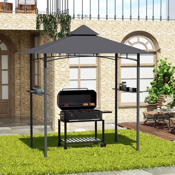 Barbecue Gazebo Robust Hagetelt Med Flammehemmende Dobbelttak, Ideelt For Balkong, Grå, 245X148X252Cm