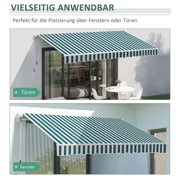 Manuell Foldearmsmarkise 4 M Med Håndsveiv Balkongmarkise Solskjerming Veggmontering Balkong Aluminium Hvit + Grønn 395 X 245 Cm