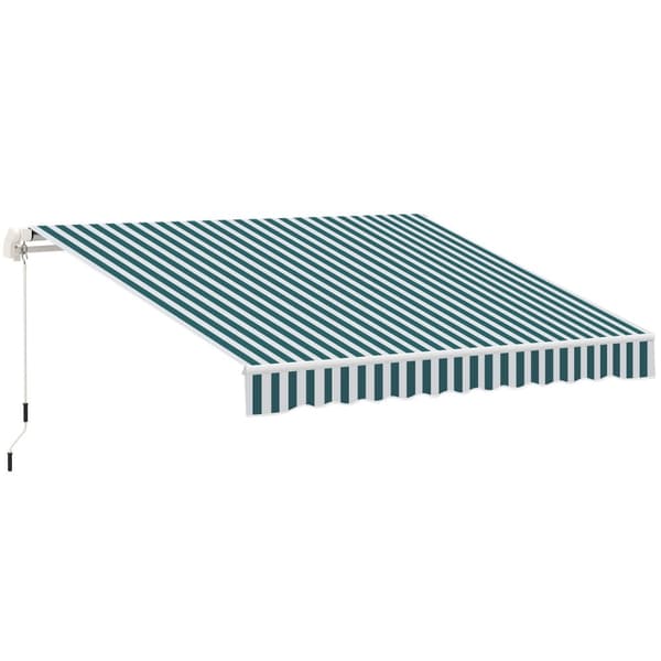 Manuell Foldearmsmarkise 4 M Med Håndsveiv Balkongmarkise Solskjerming Veggmontering Balkong Aluminium Hvit + Grønn 395 X 245 Cm