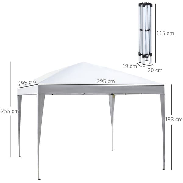Gazebo 2,95X2,95M Pop-Up Sammenleggbart Lysthus, Uv-Beskyttelse, Sammenleggbart, Stål+Oxford, Hvit